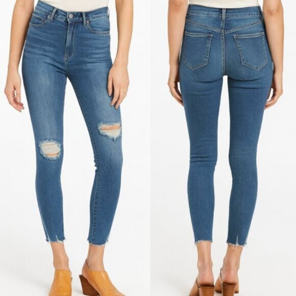 Free People Women's Size 24 Medium Wash Midi Rise Distressed Skinny Jeans - Picture 1 of 8
